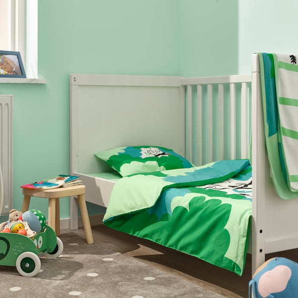 GRÖNFINK Linge de lit enfant, 3 pièces, vert/turquoise, 70x140 cm