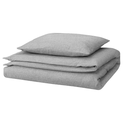 GROVSNÄRJA Housse de couette et 1 taie, gris/mélange, 150x200/50x60 cm