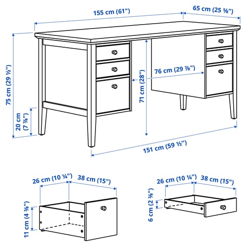 GULLABERG Bureau, blanc, 155x65x75 cm