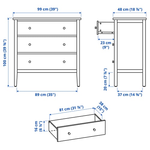 GULLABERG Commode 3 tiroirs, gris, 99x48x100 cm