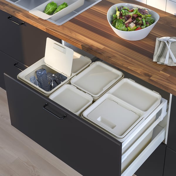 HÅLLBAR Solution tri des déchets, pour tiroir de cuisine METOD/gris clair, 57 l