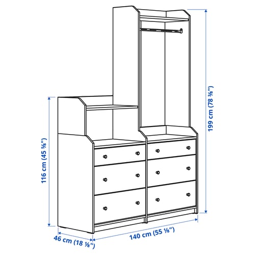HAUGA Combinaison de rangement, blanc, 140x199 cm