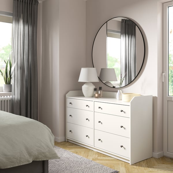 HAUGA Commode 6 tiroirs, blanc, 138x46x84 cm