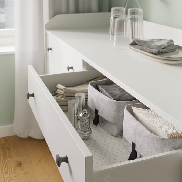 HAUGA Commode 6 tiroirs, blanc, 138x46x84 cm