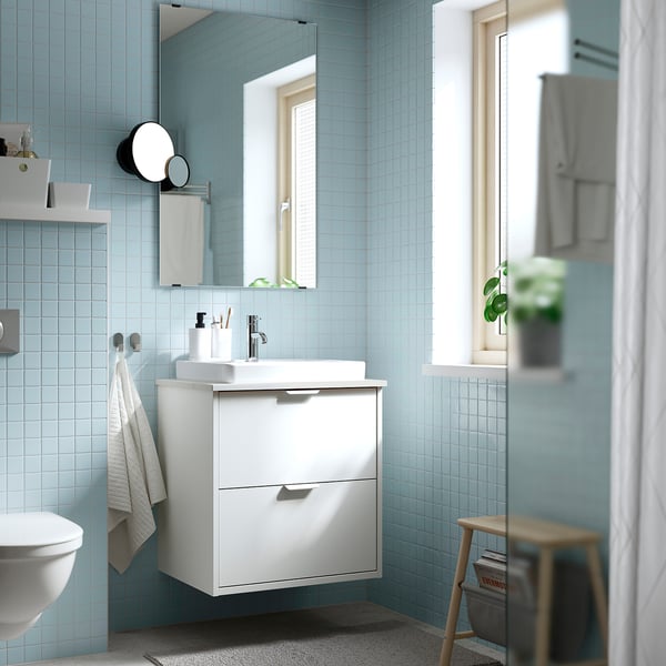 HAVBÄCK / ORRSJÖN Meuble lavabo avec tiroirs/vasque, blanc/blanc marbré, 62x49x71 cm