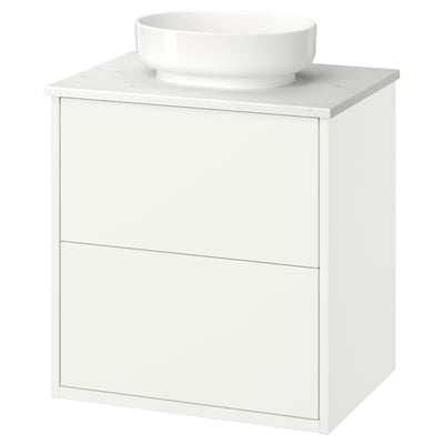HAVBÄCK / VINDELÄLVEN Meuble lavabo avec tiroirs/vasque, blanc/blanc marbré, 62x49x77 cm