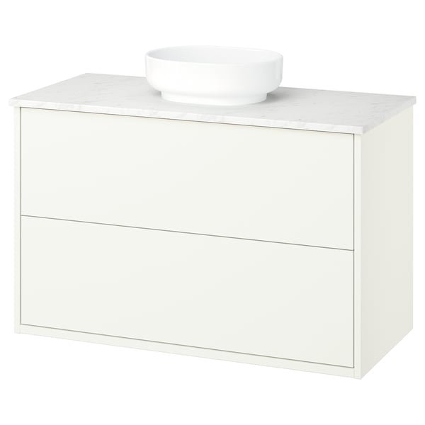 HAVBÄCK / VINDELÄLVEN Meuble lavabo avec tiroirs/vasque, blanc/blanc marbré, 102x49x77 cm