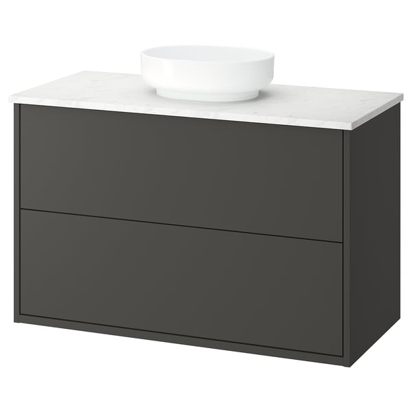 HAVBÄCK / VINDELÄLVEN Meuble lavabo avec tiroirs/vasque, gris foncé/blanc marbré, 102x49x77 cm