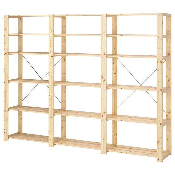 HEJNE 3 sections/étagères, pin, 230x31x171 cm
