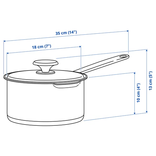 HEMKOMST Casserole avec couvercle, acier inoxydable/verre, 2 l