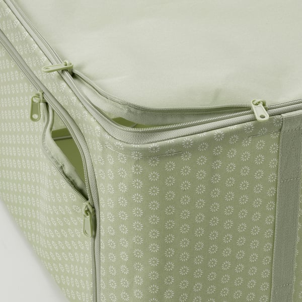 HEMMAFIXARE Sac de rangement, fleur/gris-vert pâle, 34x51x28 cm
