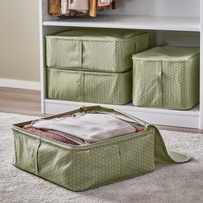 HEMMAFIXARE Sac de rangement, fleur/gris-vert pâle, 44x51x19 cm