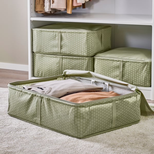 HEMMAFIXARE Sac de rangement, fleur/gris-vert pâle, 69x51x19 cm