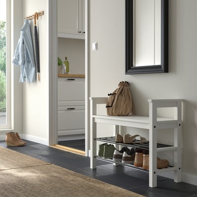 HEMNES Banc avec rangement chaussures, blanc, 85x32x65 cm