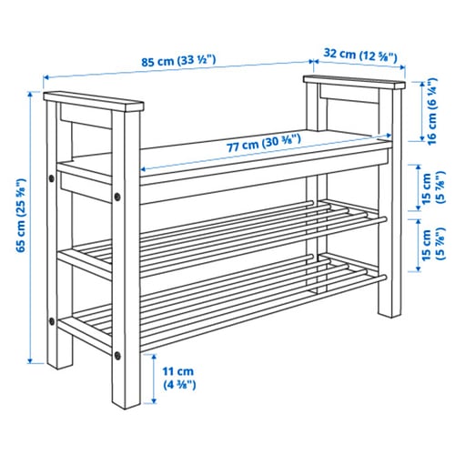 HEMNES Banc avec rangement chaussures, blanc, 85x32x65 cm