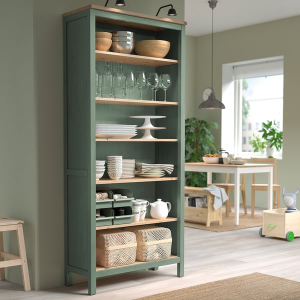 HEMNES Bibliothèque, gris vert/teinté brun clair, 90x197 cm
