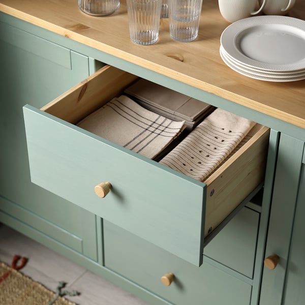 HEMNES Buffet, gris vert/teinté brun clair, 157x88 cm