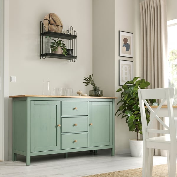 HEMNES Buffet, gris vert/teinté brun clair, 157x88 cm