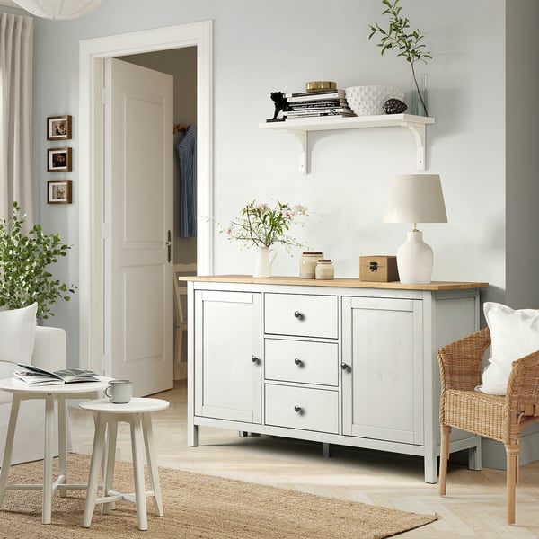 HEMNES Buffet, teinté blanc/brun clair, 157x88 cm