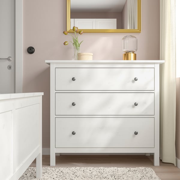HEMNES Commode 3 tiroirs, teinté blanc, 108x96 cm