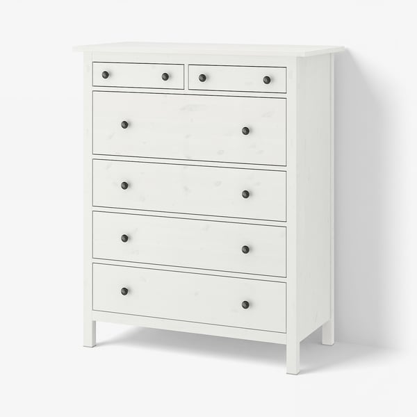HEMNES Commode 6 tiroirs, teinté blanc, 108x131 cm