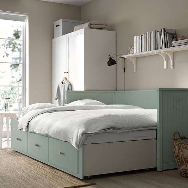 HEMNES Lit banquette 2 places (structure), gris vert, 80x200 cm