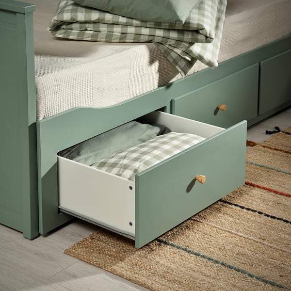 HEMNES Lit banquette 2 places (structure), gris vert, 80x200 cm