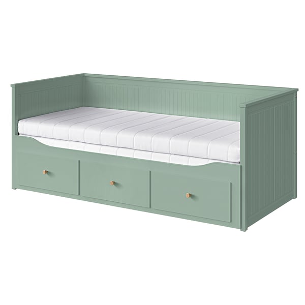 HEMNES Lit banquette 2p (struct + matelas), gris vert/Åfjäll mi-ferme, 80x200 cm