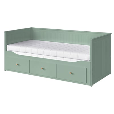 HEMNES Lit banquette 2p (struct + matelas), gris vert/Åfjäll mi-ferme, 80x200 cm