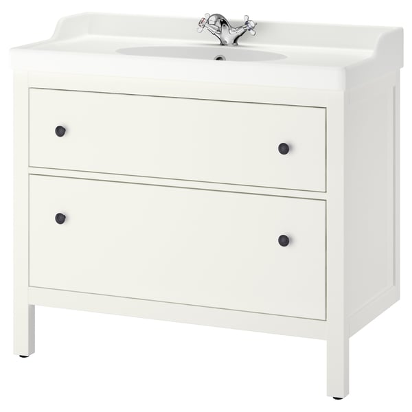 HEMNES / RUTSJÖN Meuble avec tiroirs/vasque/mitigeur, blanc, 102x49x95 cm