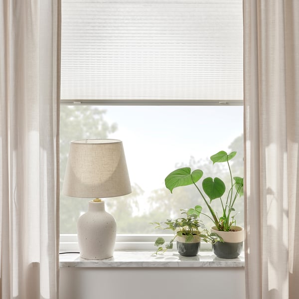 HORNVALLMO Store plissé, blanc/de haut en bas de bas en haut, 60x130 cm
