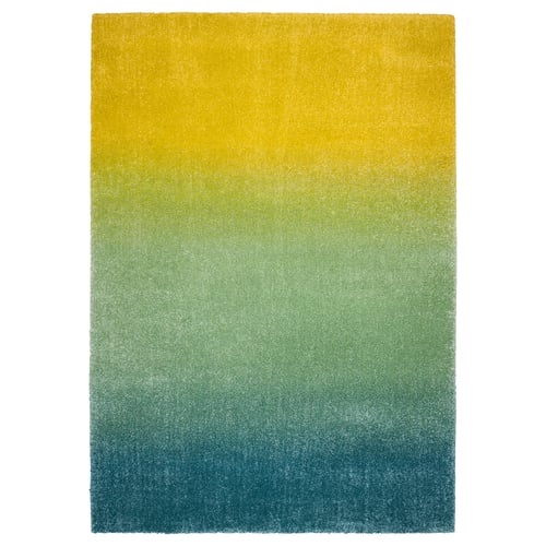 HOTELLRUM Tapis, poils hauts, bleu/vert jaune, 160x230 cm