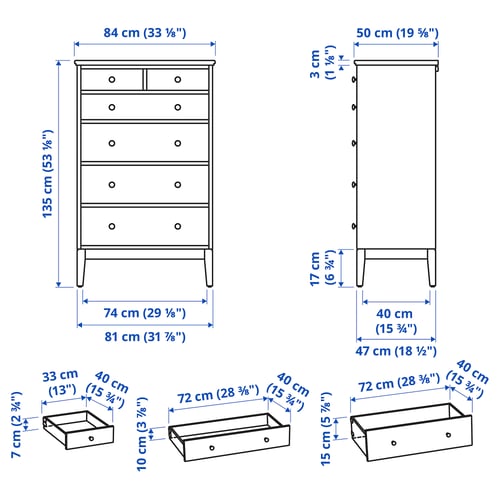 IDANÄS Commode 6 tiroirs, blanc, 84x135 cm