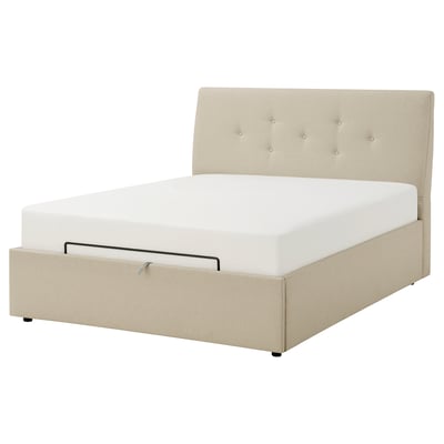 IDANÄS Lit coffre matelassé, Naggen beige, 160x200 cm
