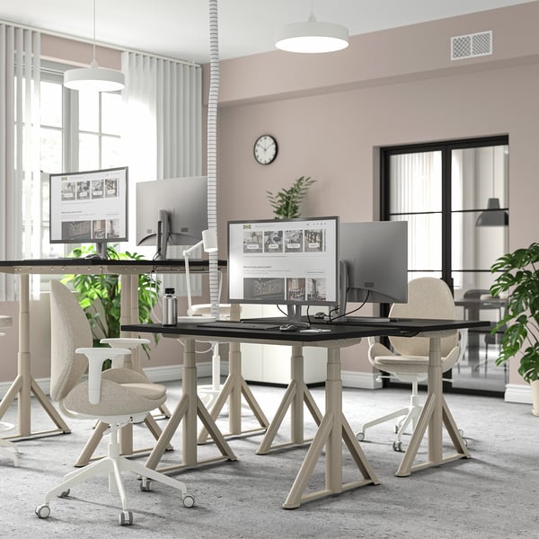 IDÅSEN Bureau assis/debout, noir/beige, 120x70 cm