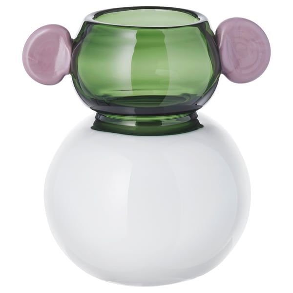 IKEA PS 2026 Vase, verre/blanc/vert rose, 15 cm