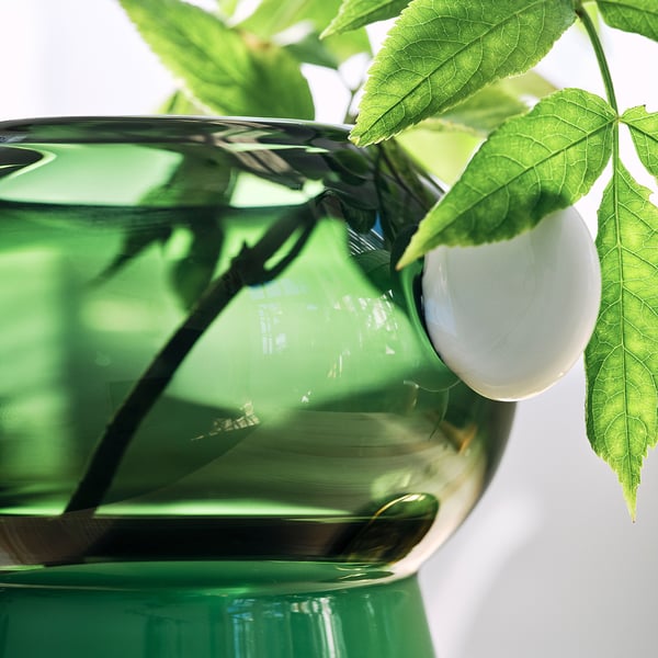 IKEA PS 2026 Vase, verre/vert/blanc, 22 cm