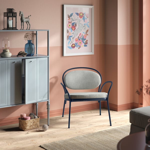 ISMANTORP Fauteuil, métal bleu noir/Tibbleby beige-gris