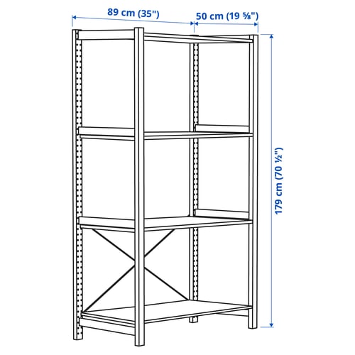 IVAR 1 section/tablettes, pin, 89x50x179 cm