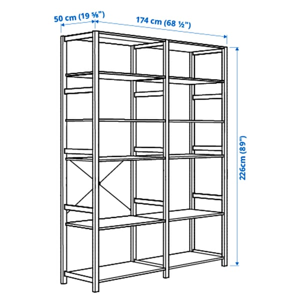 IVAR 2 sections/étagères, pin, 174x50x226 cm
