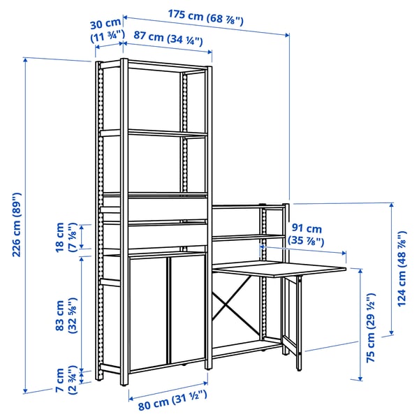 IVAR 2 sections/rgt av table pliante, pin, 175x30x226 cm
