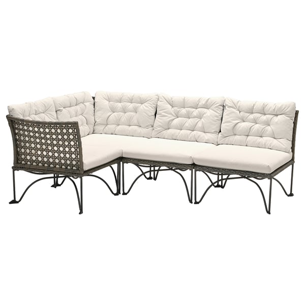 JUTHOLMEN Canapé d'angle mod 3pl, ext, gris foncé/Kuddarna beige-gris clair