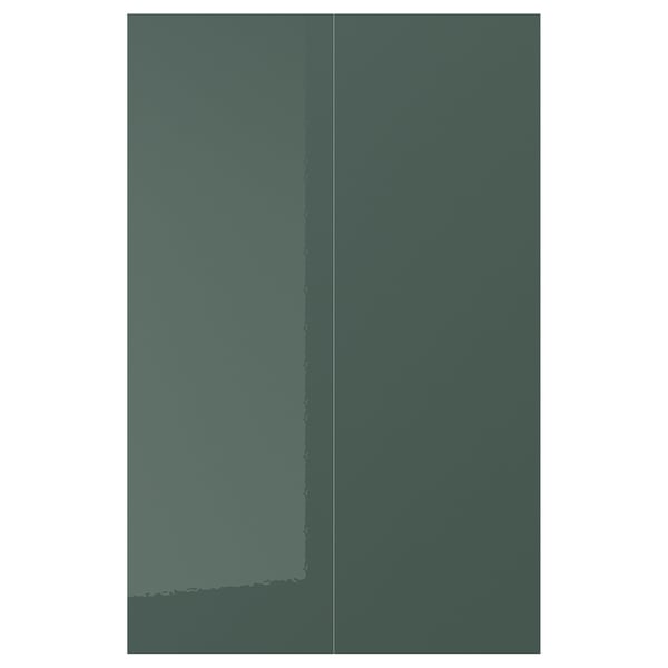 KALLARP Porte élément bas d'angle, 2pcs, brillant gris-vert foncé, 25x80 cm