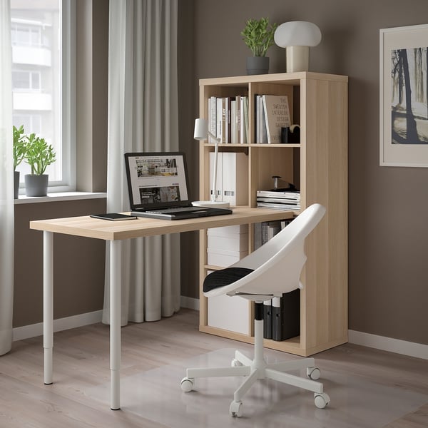 KALLAX / LAGKAPTEN Combinaison bureau, blanc/effet chêne blanchi, 77x159x147 cm