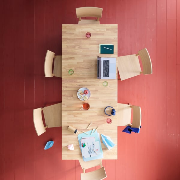 KARSKÄR Table et 6 chaises, hévéa, 160/220x90 cm