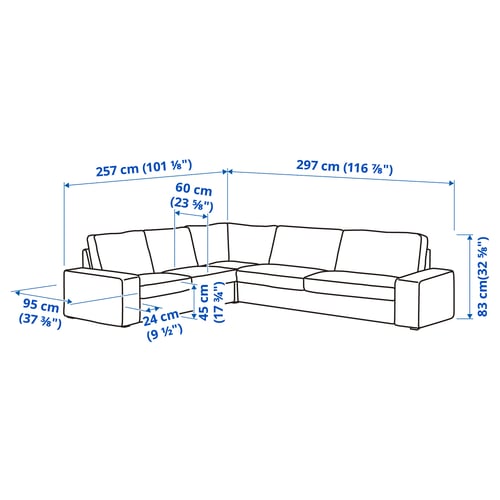 KIVIK Canapé d'angle, 5 places, Gunnared bleu