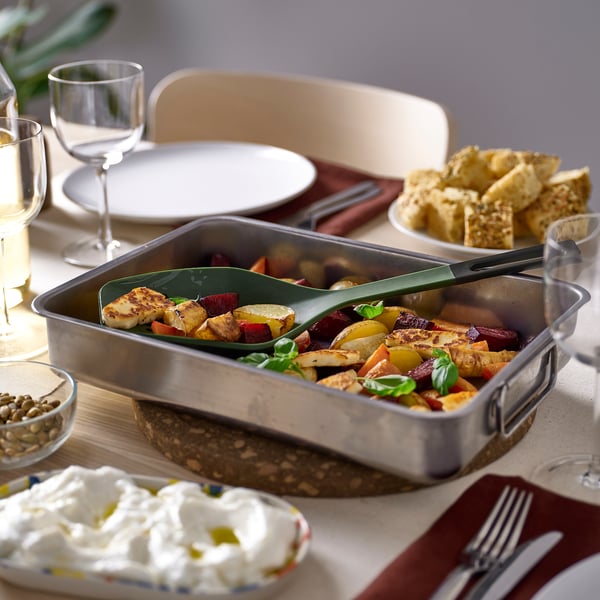KNORRHANE Ustensile cuisine multi usage, vert foncé/anthracite, 34 cm