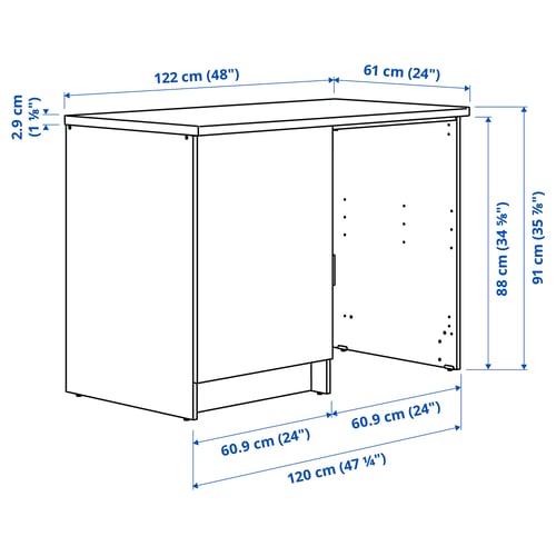 KNOXHULT Élément bas av porte+espace ouvert, blanc, 120x61x91 cm
