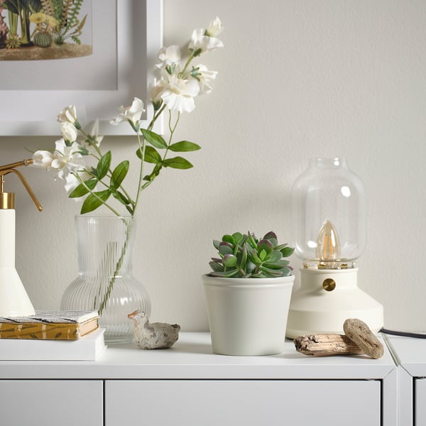 KÖRSBÄRSBJÖRK Cache-pot, beige-gris clair, 9 cm