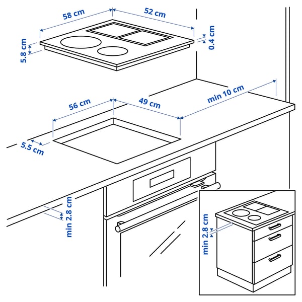 KOLSTAN Plaque de cuisson à induction, IKEA 500 noir, 58 cm